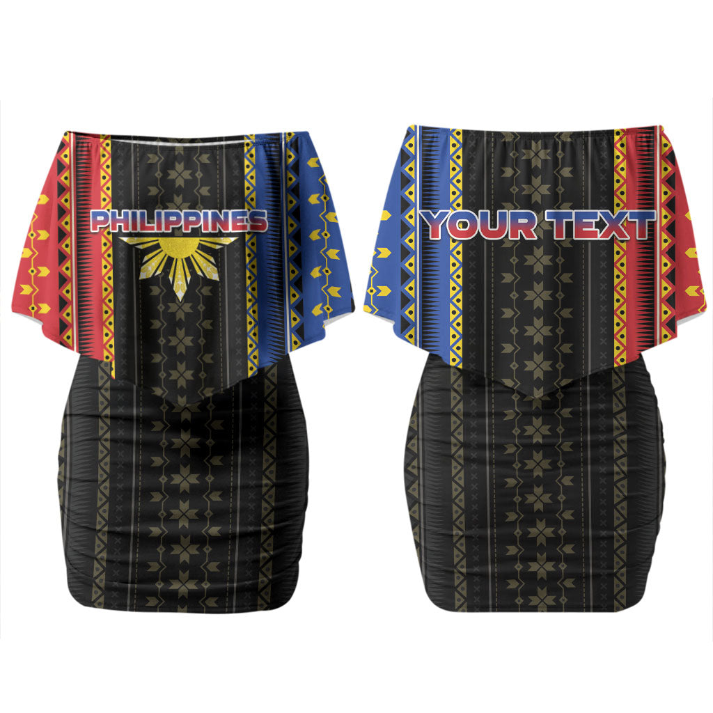 Personalised Philippines Filipinos Couples Matching Off Shoulder Short Dress and Long Sleeve Button Shirt Igorot Tribal Inspiration Pattern Style LT05 - Polynesian Pride