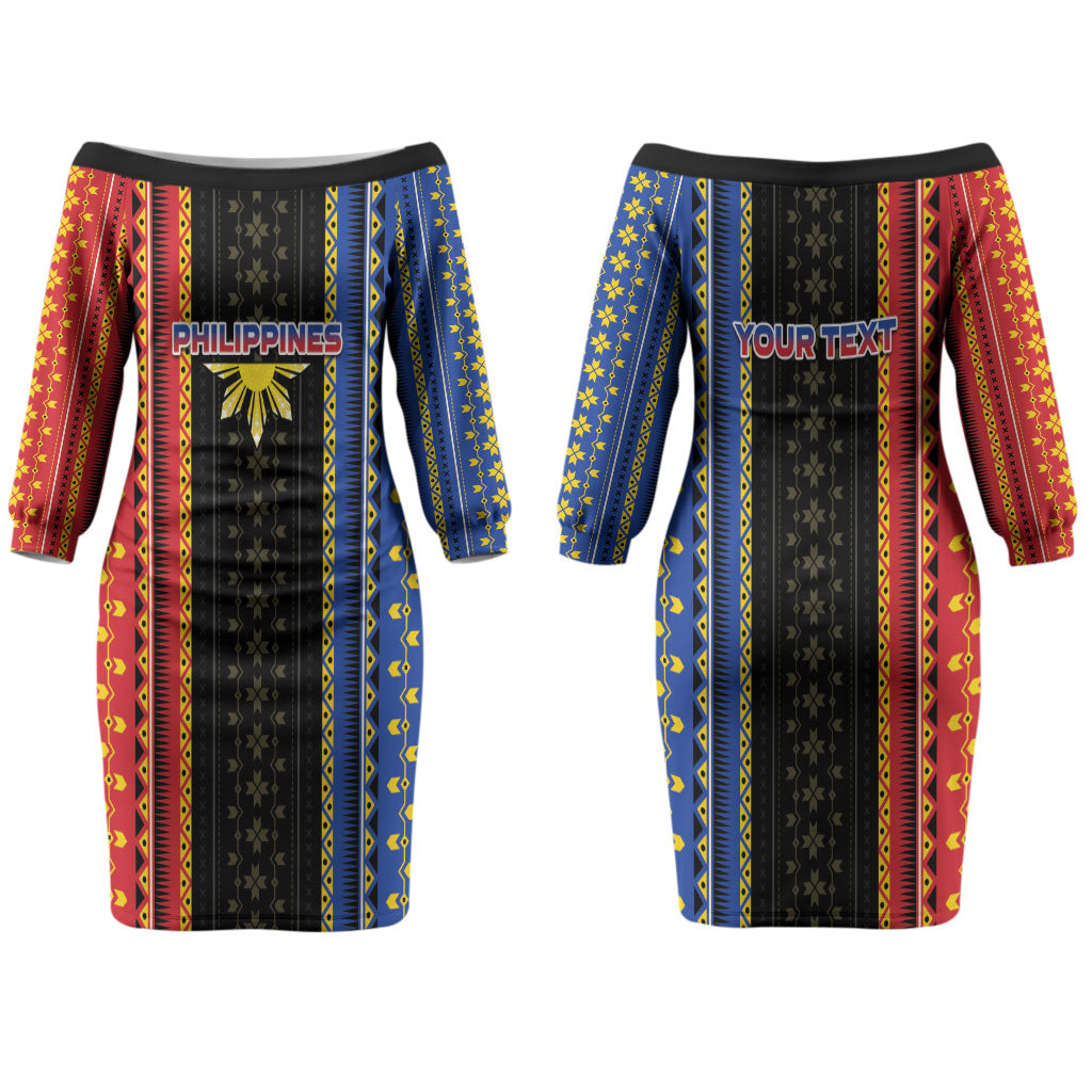 Personalised Philippines Filipinos Couples Matching Off The Shoulder Long Sleeve Dress and Hawaiian Shirt Igorot Tribal Inspiration Pattern Style LT05 - Polynesian Pride