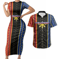 Personalised Philippines Filipinos Couples Matching Short Sleeve Bodycon Dress and Hawaiian Shirt Igorot Tribal Inspiration Pattern Style LT05 Black - Polynesian Pride