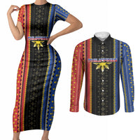 Personalised Philippines Filipinos Couples Matching Short Sleeve Bodycon Dress and Long Sleeve Button Shirt Igorot Tribal Inspiration Pattern Style LT05 Black - Polynesian Pride