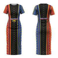 Personalised Philippines Filipinos Couples Matching Short Sleeve Bodycon Dress and Long Sleeve Button Shirt Igorot Tribal Inspiration Pattern Style LT05 - Polynesian Pride