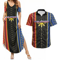 Personalised Philippines Filipinos Couples Matching Summer Maxi Dress and Hawaiian Shirt Igorot Tribal Inspiration Pattern Style LT05 Black - Polynesian Pride