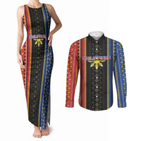 Personalised Philippines Filipinos Couples Matching Tank Maxi Dress and Long Sleeve Button Shirt Igorot Tribal Inspiration Pattern Style LT05 Black - Polynesian Pride