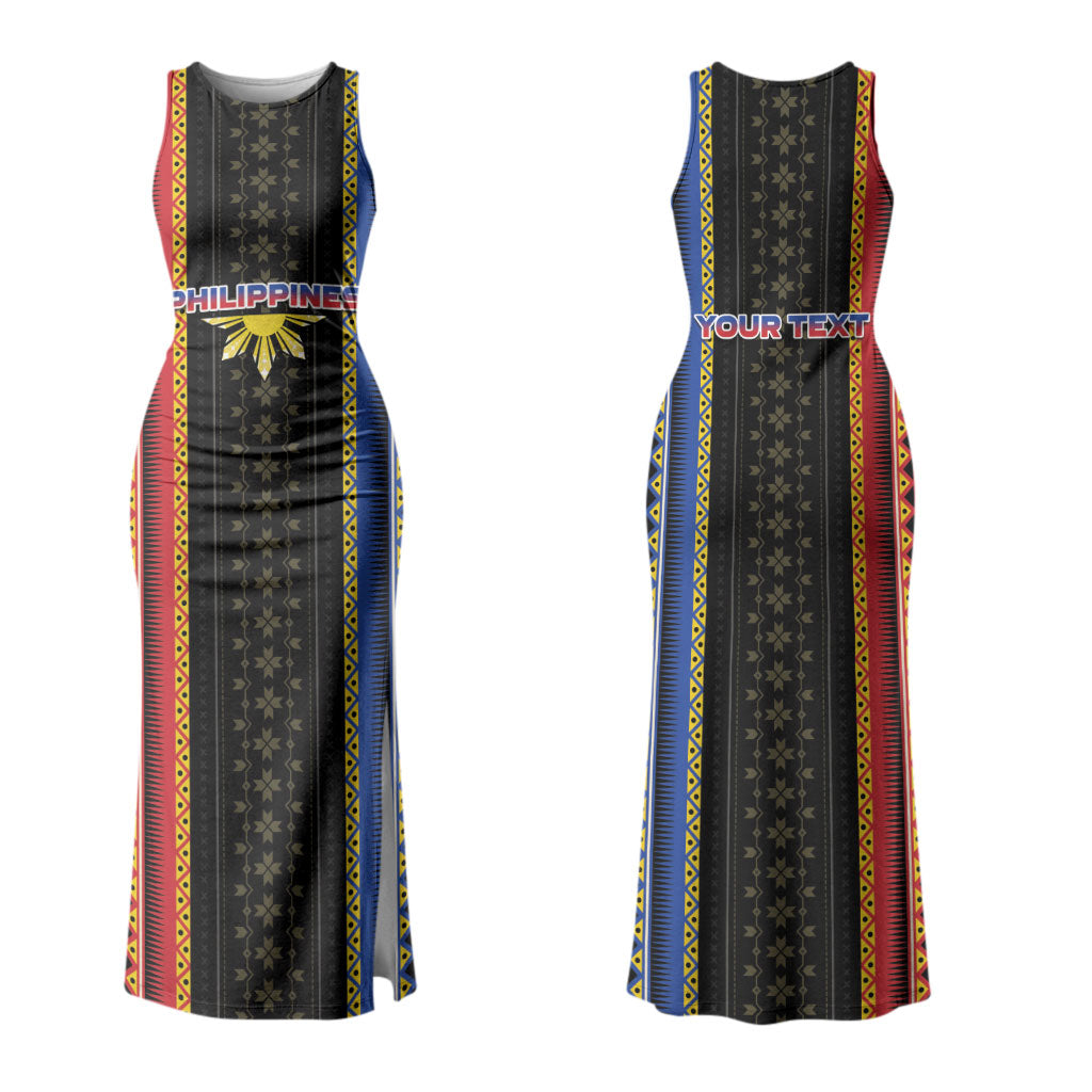 Personalised Philippines Filipinos Couples Matching Tank Maxi Dress and Long Sleeve Button Shirt Igorot Tribal Inspiration Pattern Style LT05 - Polynesian Pride