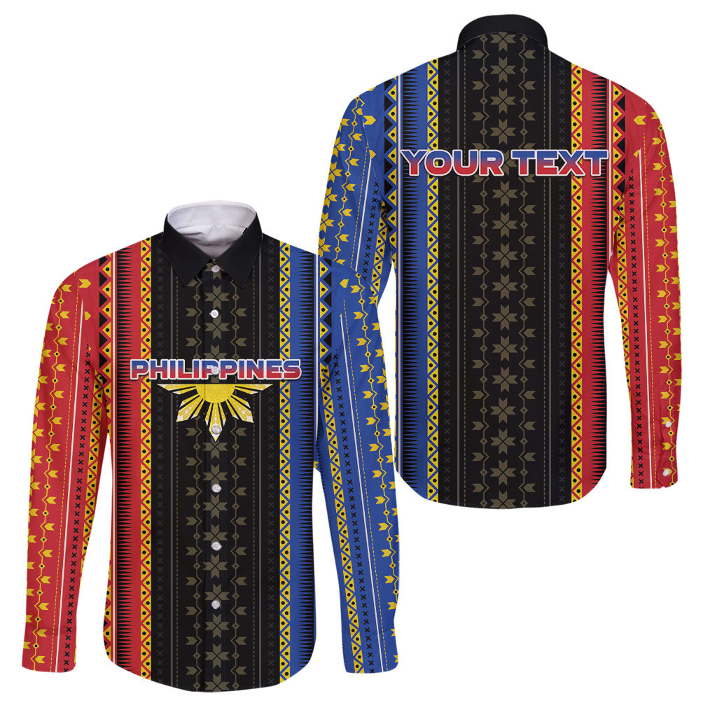Personalised Philippines Filipinos Family Matching Off The Shoulder Long Sleeve Dress and Hawaiian Shirt Igorot Tribal Inspiration Pattern Style LT05 Dad's Shirt - Long Sleeve Black - Polynesian Pride