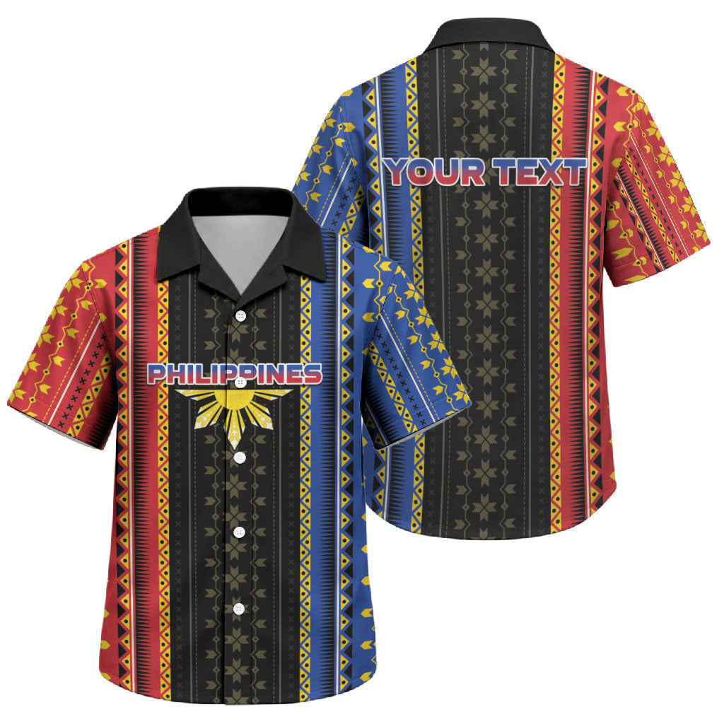 Personalised Philippines Filipinos Family Matching Off The Shoulder Long Sleeve Dress and Hawaiian Shirt Igorot Tribal Inspiration Pattern Style LT05 Son's Shirt Black - Polynesian Pride