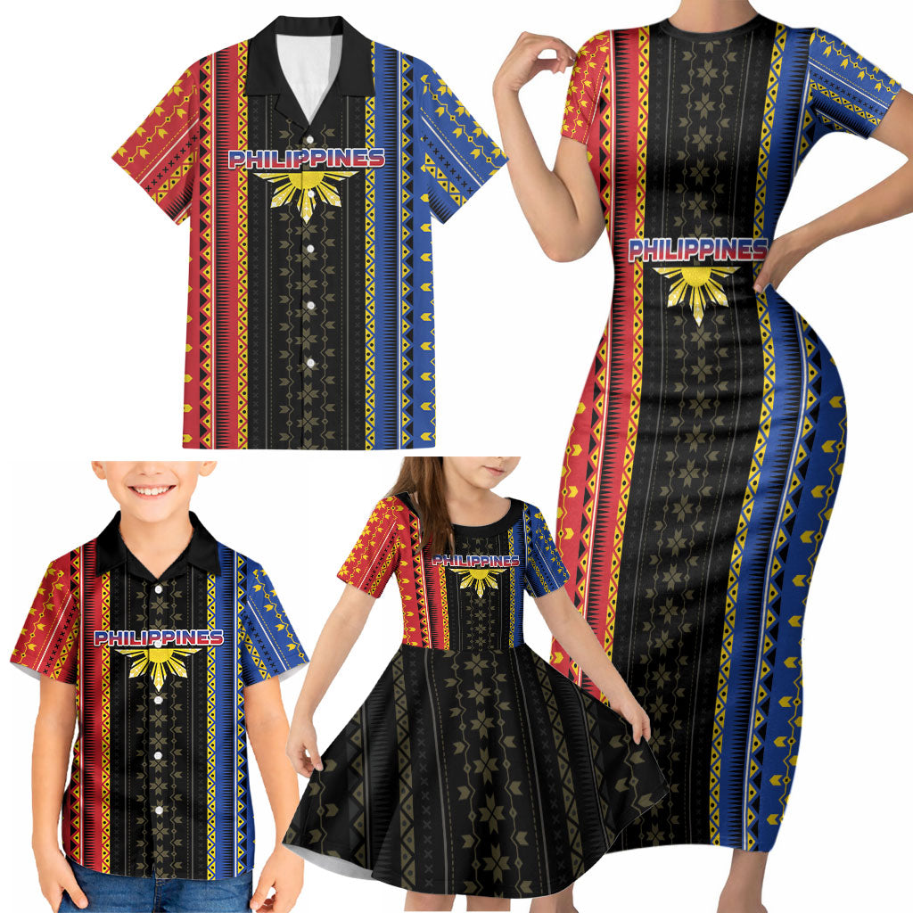 Personalised Philippines Filipinos Family Matching Short Sleeve Bodycon Dress and Hawaiian Shirt Igorot Tribal Inspiration Pattern Style LT05 - Polynesian Pride