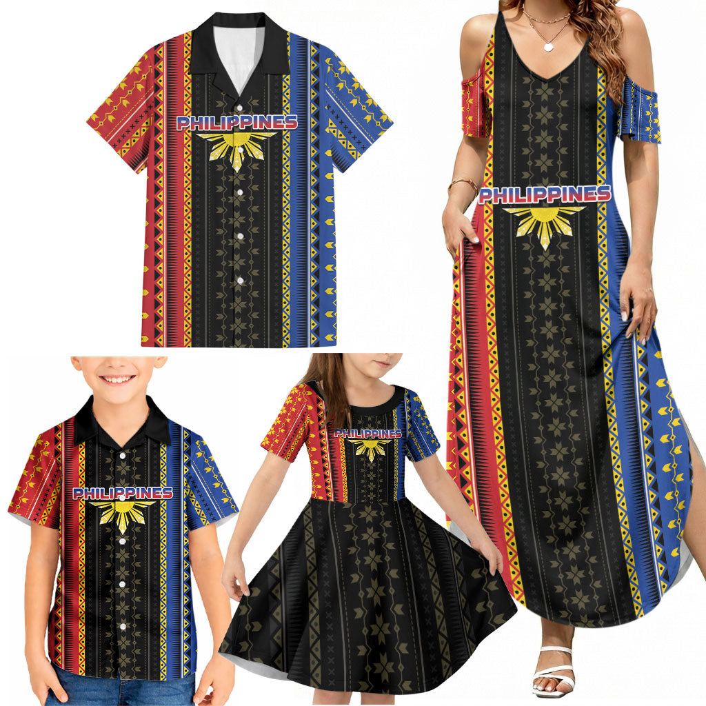 Personalised Philippines Filipinos Family Matching Summer Maxi Dress and Hawaiian Shirt Igorot Tribal Inspiration Pattern Style LT05 - Polynesian Pride