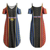 Personalised Philippines Filipinos Family Matching Summer Maxi Dress and Hawaiian Shirt Igorot Tribal Inspiration Pattern Style LT05 Mom's Dress Black - Polynesian Pride
