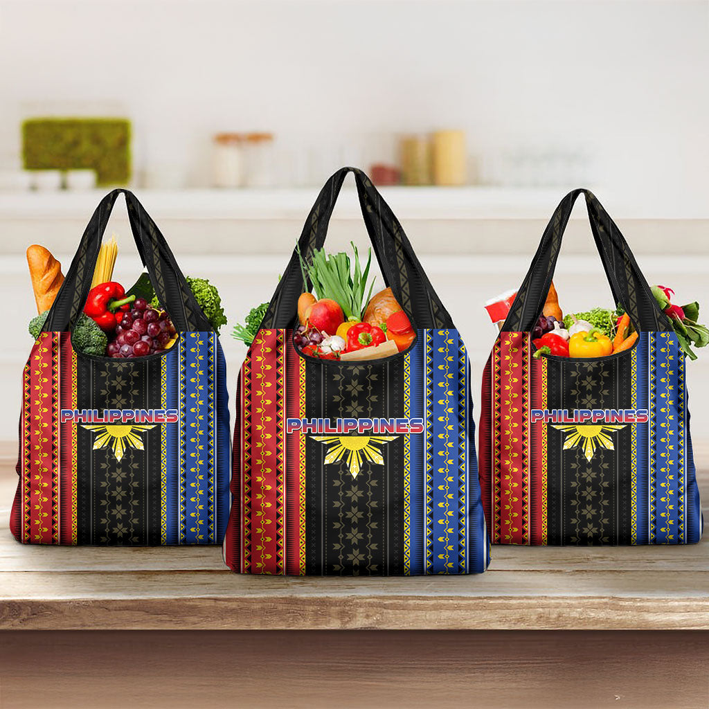 Philippines Filipinos Grocery Bag Igorot Tribal Inspiration Pattern Style LT05 3-pack One Size Black - Polynesian Pride