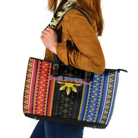Philippines Filipinos Leather Tote Bag Igorot Tribal Inspiration Pattern Style LT05 Black - Polynesian Pride
