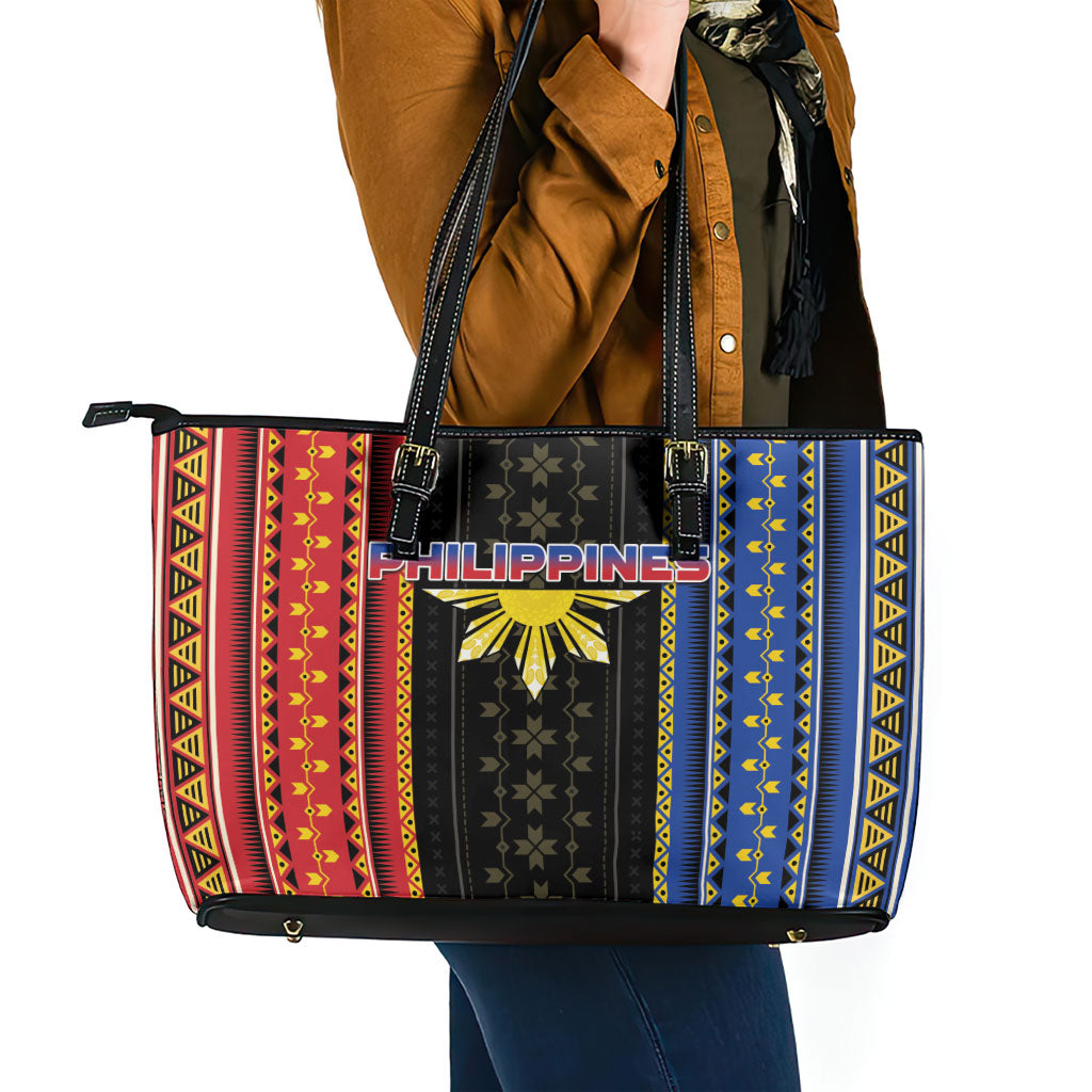 Philippines Filipinos Leather Tote Bag Igorot Tribal Inspiration Pattern Style LT05 - Polynesian Pride