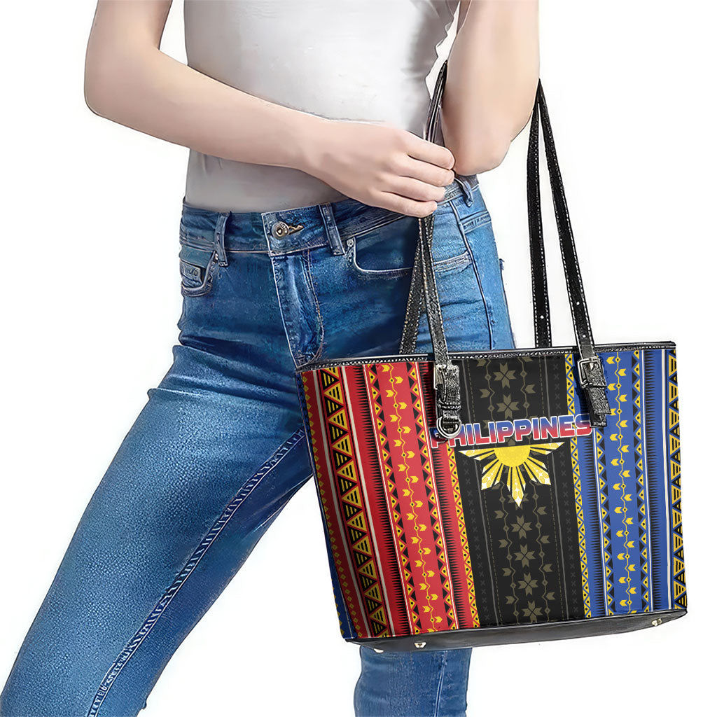 Philippines Filipinos Leather Tote Bag Igorot Tribal Inspiration Pattern Style LT05 - Polynesian Pride