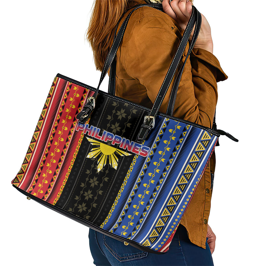 Philippines Filipinos Leather Tote Bag Igorot Tribal Inspiration Pattern Style LT05 - Polynesian Pride