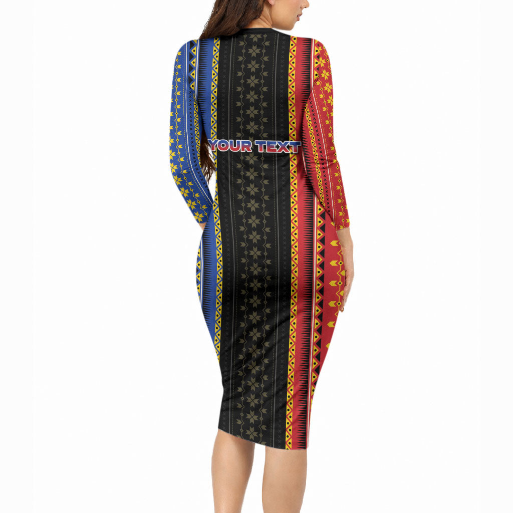 Personalised Philippines Filipinos Long Sleeve Bodycon Dress Igorot Tribal Inspiration Pattern Style LT05 - Polynesian Pride
