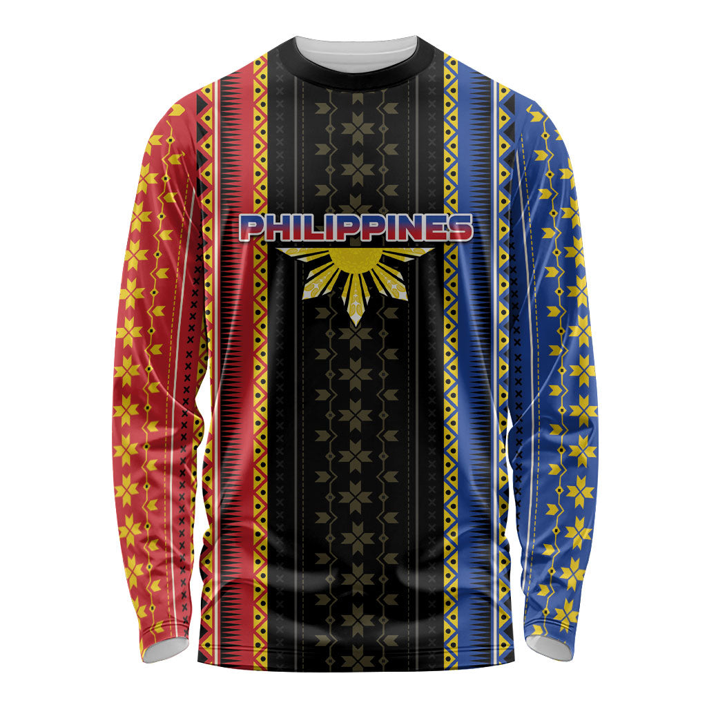 Personalised Philippines Filipinos Long Sleeve Shirt Igorot Tribal Inspiration Pattern Style LT05 Unisex Black - Polynesian Pride