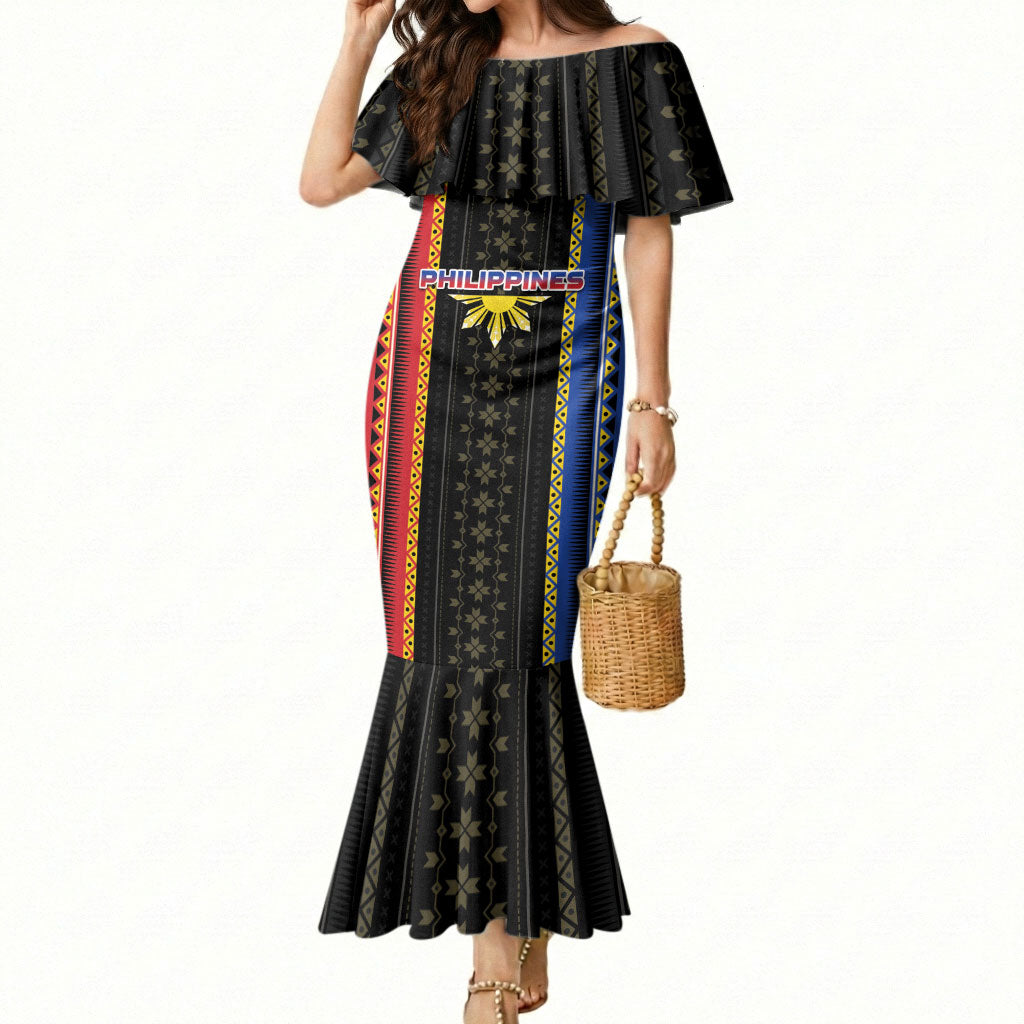 Personalised Philippines Filipinos Mermaid Dress Igorot Tribal Inspiration Pattern Style LT05 Women Black - Polynesian Pride