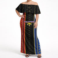 Personalised Philippines Filipinos Off Shoulder Maxi Dress Igorot Tribal Inspiration Pattern Style LT05 Women Black - Polynesian Pride
