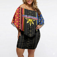Personalised Philippines Filipinos Off Shoulder Short Dress Igorot Tribal Inspiration Pattern Style LT05 Women Black - Polynesian Pride