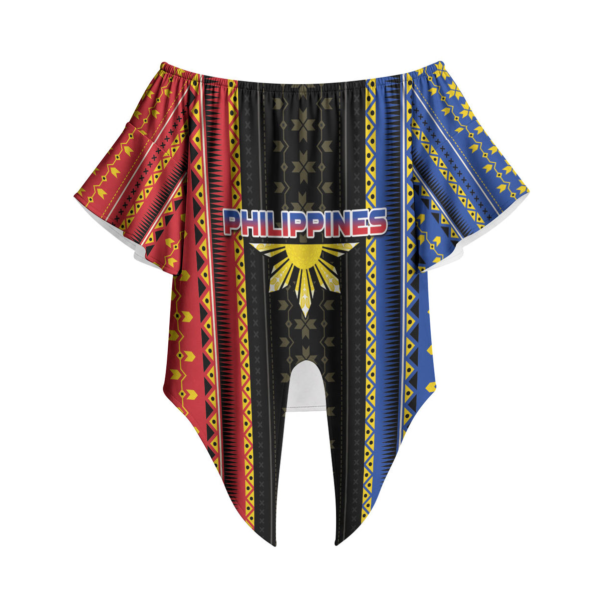 Personalised Philippines Filipinos Off Shoulder Wrap Waist Top Igorot Tribal Inspiration Pattern Style LT05 Black - Polynesian Pride