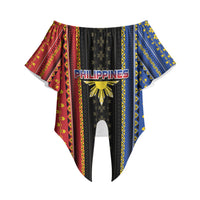 Personalised Philippines Filipinos Off Shoulder Wrap Waist Top Igorot Tribal Inspiration Pattern Style LT05 Black - Polynesian Pride