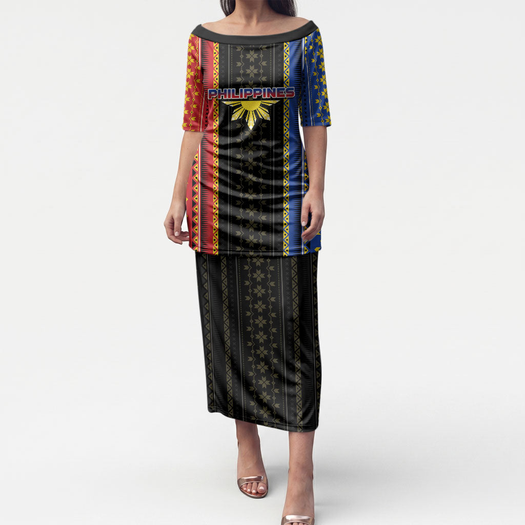Personalised Philippines Filipinos Puletasi Igorot Tribal Inspiration Pattern Style LT05 Long Dress Black - Polynesian Pride