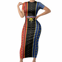 Personalised Philippines Filipinos Short Sleeve Bodycon Dress Igorot Tribal Inspiration Pattern Style LT05 Long Dress Black - Polynesian Pride
