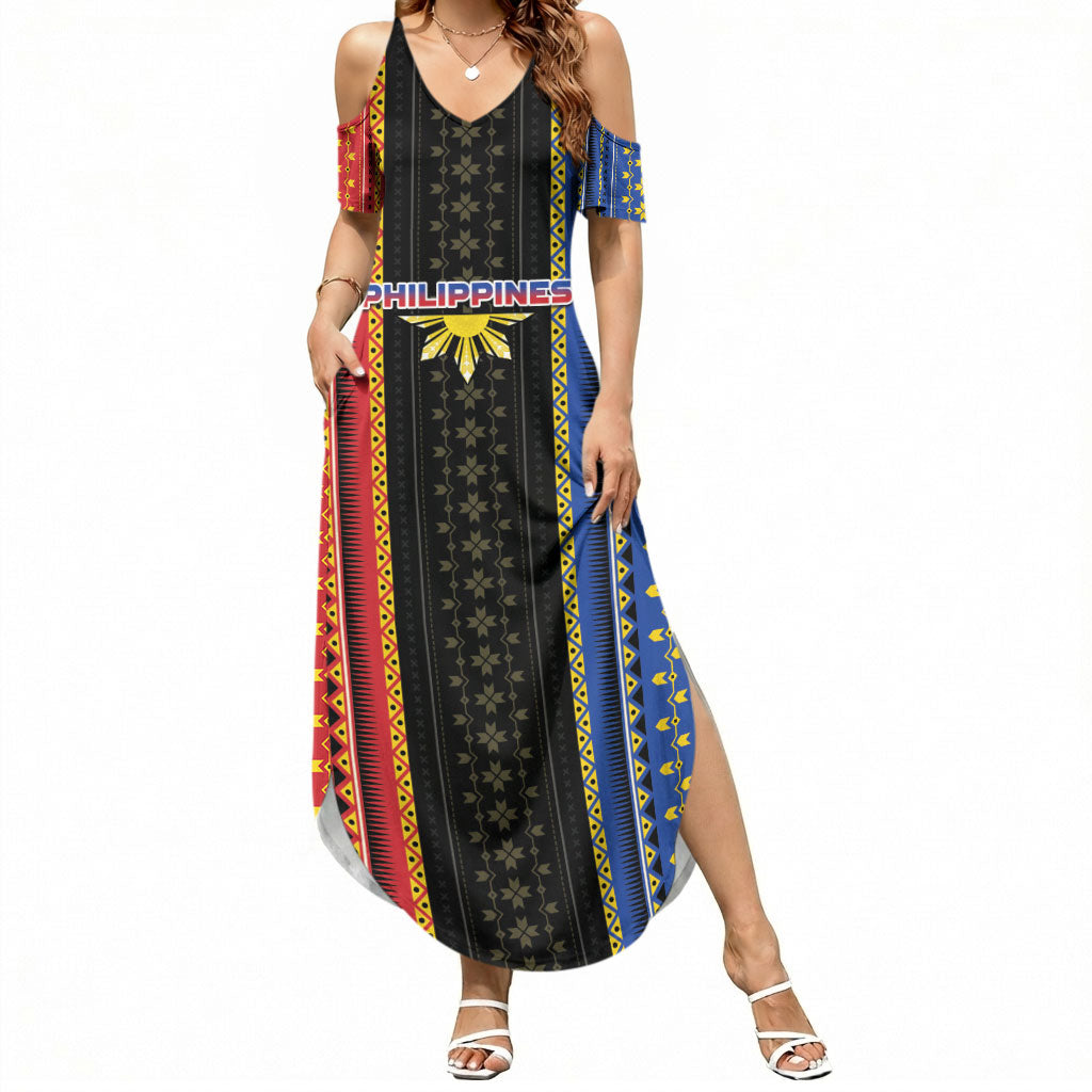 Personalised Philippines Filipinos Summer Maxi Dress Igorot Tribal Inspiration Pattern Style LT05 Women Black - Polynesian Pride