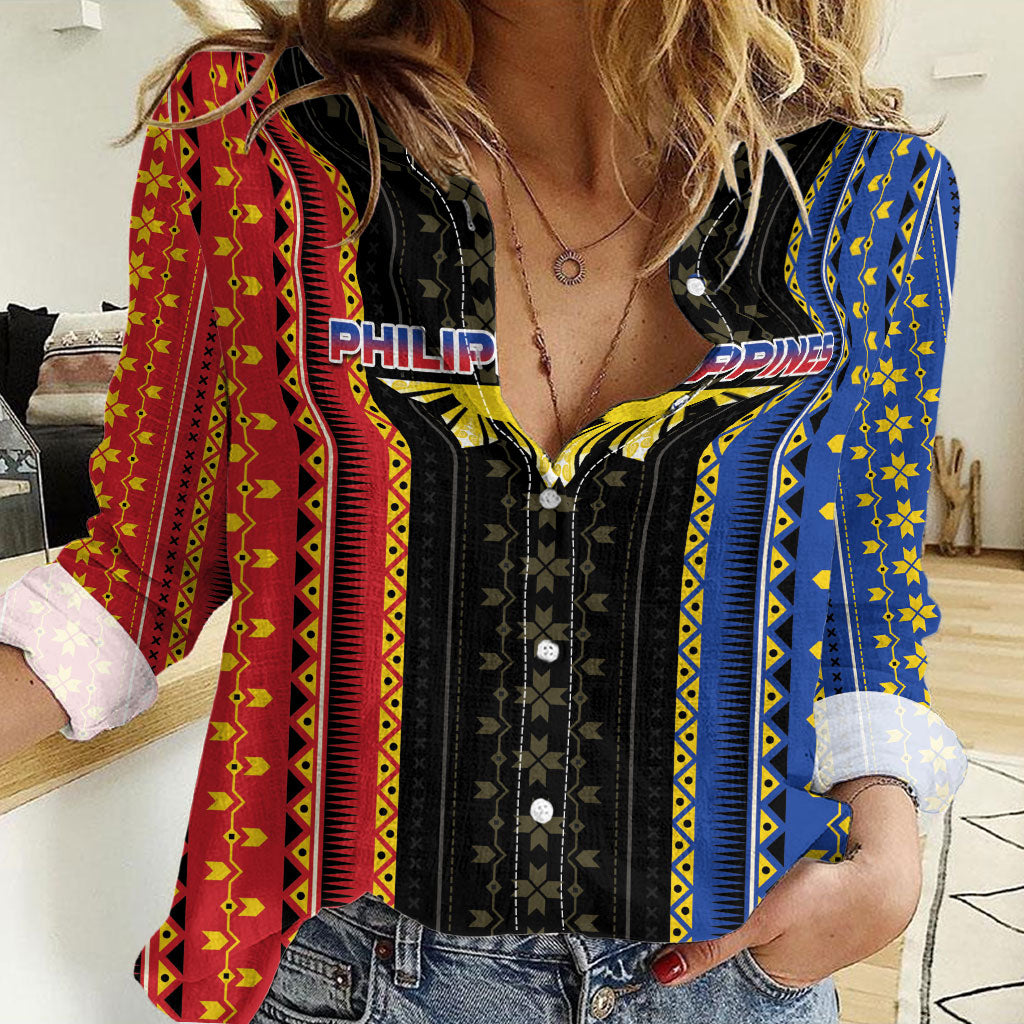 Personalised Philippines Filipinos Women Casual Shirt Igorot Tribal Inspiration Pattern Style LT05 Female Black - Polynesian Pride