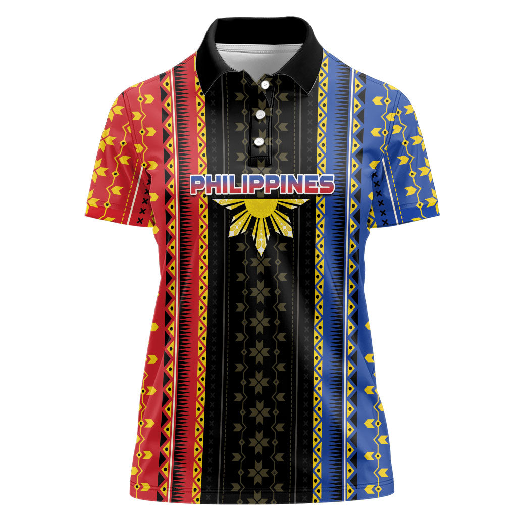 Personalised Philippines Filipinos Women Polo Shirt Igorot Tribal Inspiration Pattern Style LT05 Female Black - Polynesian Pride