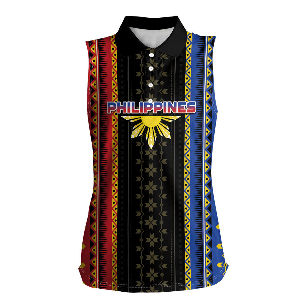 Personalised Philippines Filipinos Women Sleeveless Polo Shirt Igorot Tribal Inspiration Pattern Style LT05 Female Black - Polynesian Pride