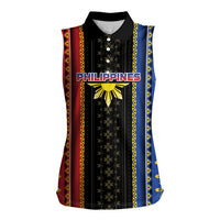 Personalised Philippines Filipinos Women Sleeveless Polo Shirt Igorot Tribal Inspiration Pattern Style LT05 Female Black - Polynesian Pride