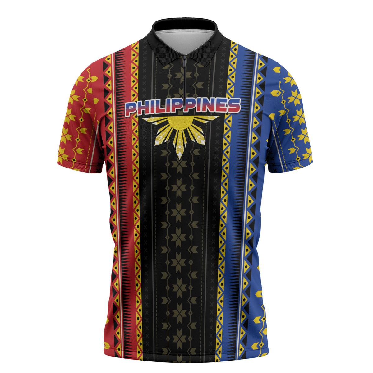Personalised Philippines Filipinos Zipper Polo Shirt Igorot Tribal Inspiration Pattern Style LT05 Black - Polynesian Pride