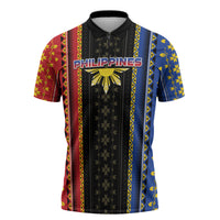 Personalised Philippines Filipinos Zipper Polo Shirt Igorot Tribal Inspiration Pattern Style LT05 Black - Polynesian Pride