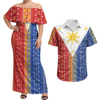 Philippines Sun Couples Matching Off Shoulder Maxi Dress and Hawaiian Shirt Igorot Tribal Inspiration LT05 Colorful - Polynesian Pride