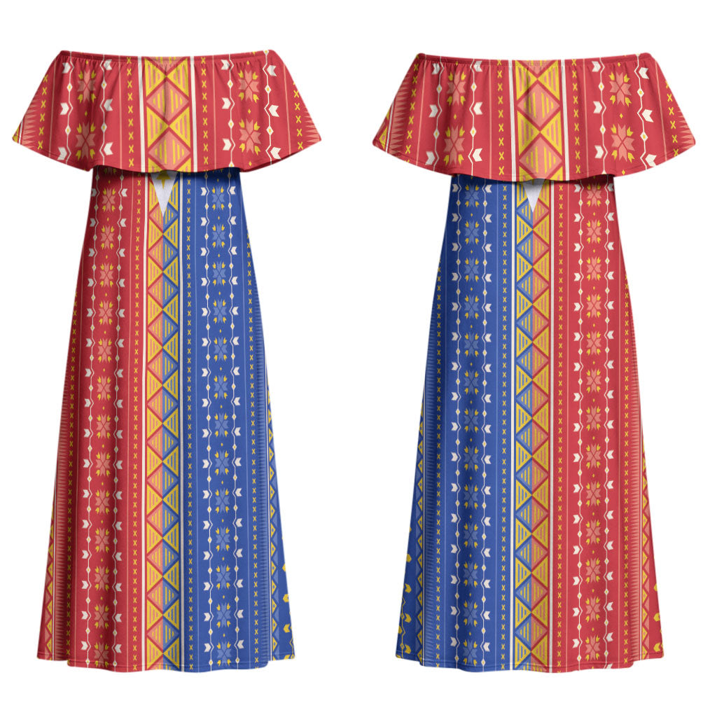 Philippines Sun Couples Matching Off Shoulder Maxi Dress and Hawaiian Shirt Igorot Tribal Inspiration LT05 - Polynesian Pride