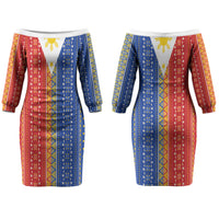 Philippines Sun Couples Matching Off The Shoulder Long Sleeve Dress and Long Sleeve Button Shirt Igorot Tribal Inspiration LT05 - Polynesian Pride