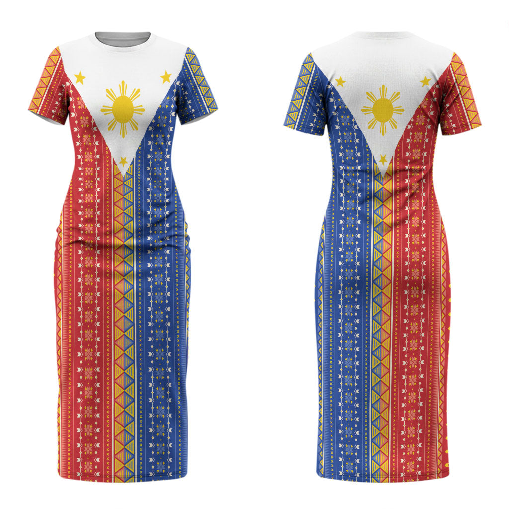 Philippines Sun Couples Matching Short Sleeve Bodycon Dress and Long Sleeve Button Shirt Igorot Tribal Inspiration LT05 - Polynesian Pride