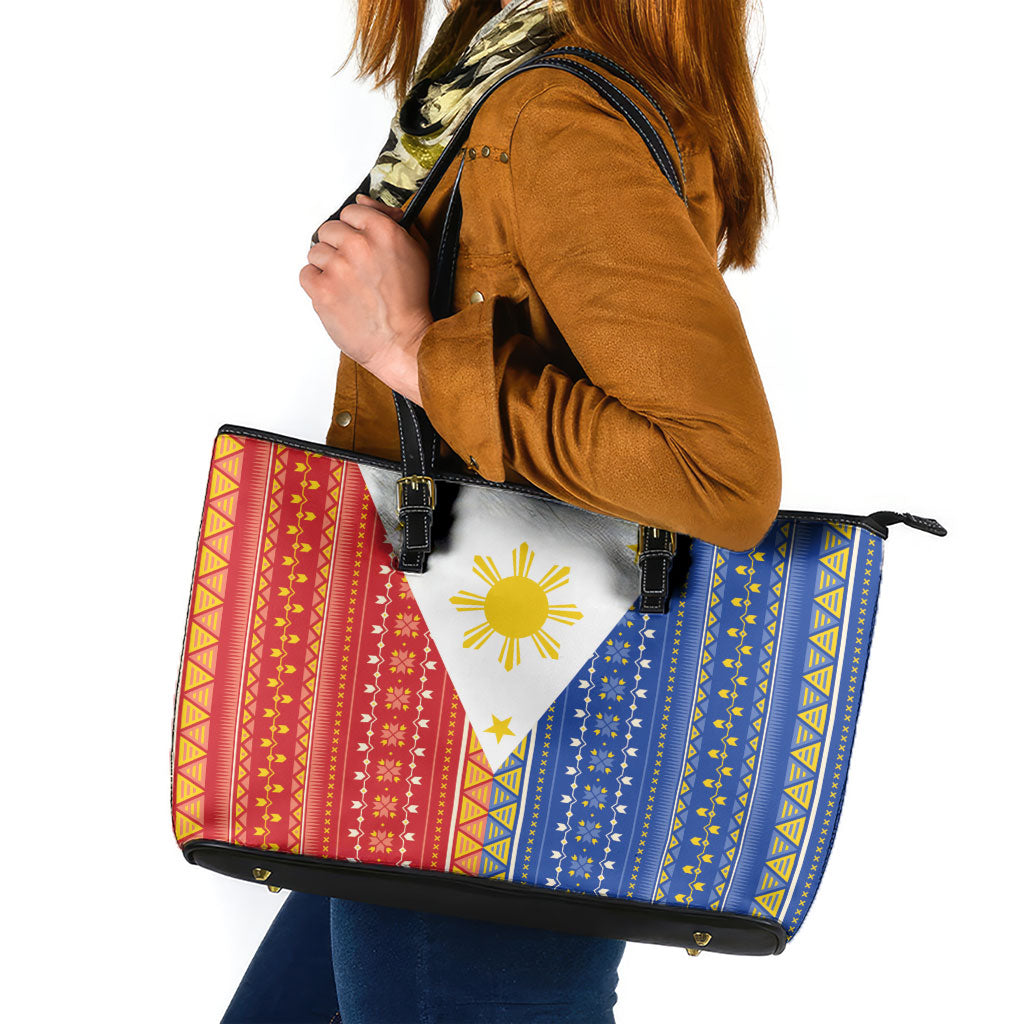 Philippines Sun Leather Tote Bag Igorot Tribal Inspiration LT05 Colorful - Polynesian Pride