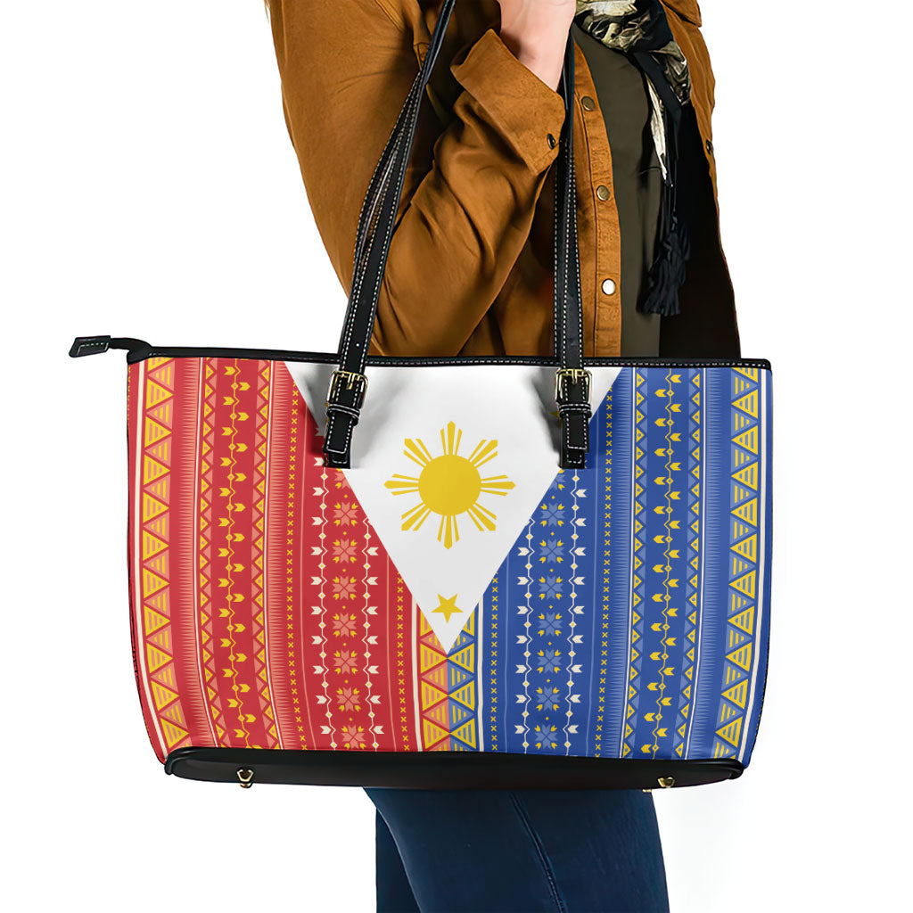 Philippines Sun Leather Tote Bag Igorot Tribal Inspiration LT05 - Polynesian Pride