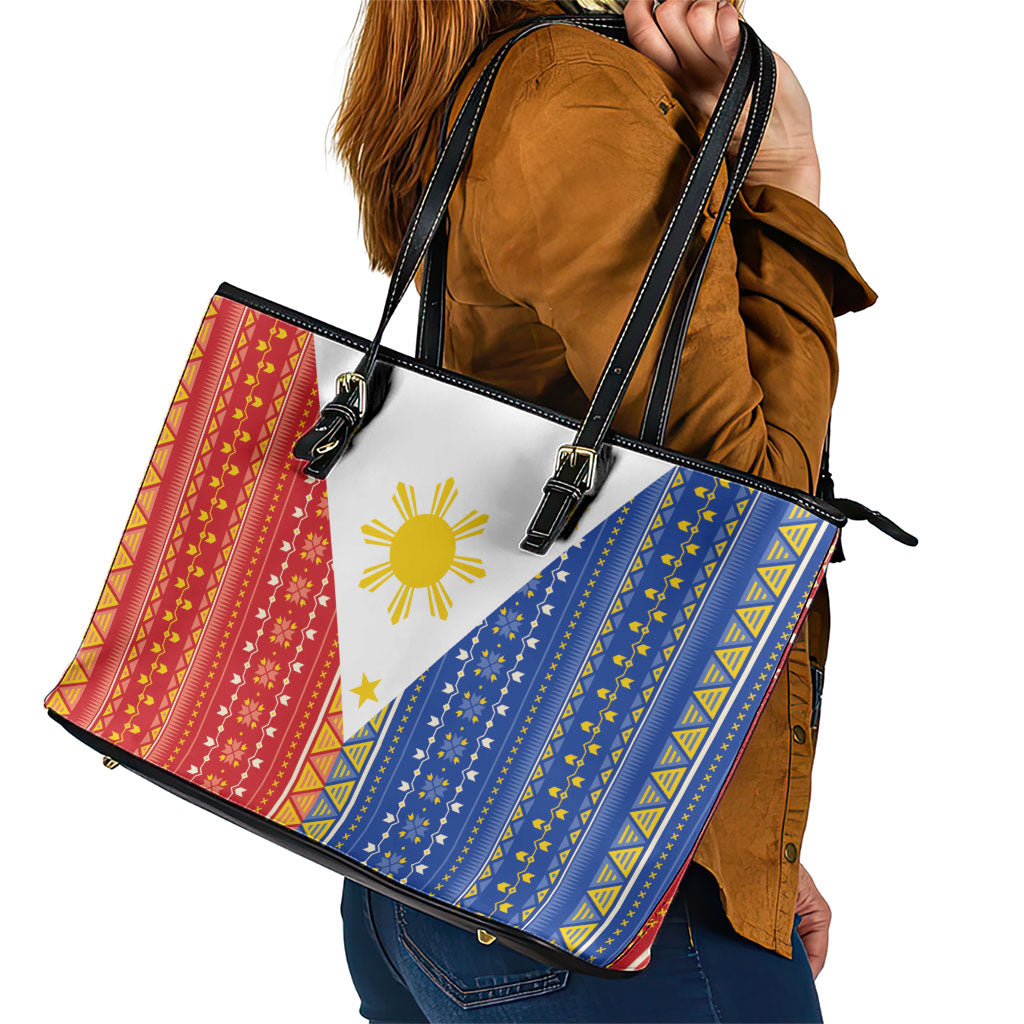 Philippines Sun Leather Tote Bag Igorot Tribal Inspiration LT05 - Polynesian Pride