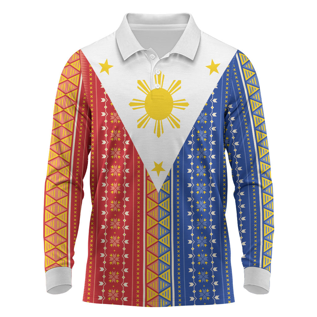 Philippines Sun Long Sleeve Polo Shirt Igorot Tribal Inspiration LT05 Colorful - Polynesian Pride
