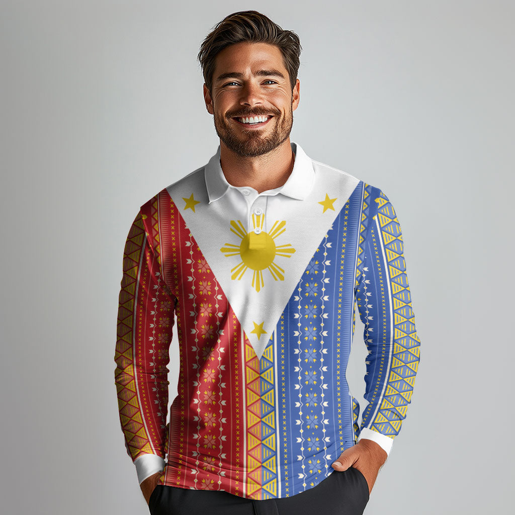Philippines Sun Long Sleeve Polo Shirt Igorot Tribal Inspiration LT05 - Polynesian Pride
