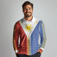 Philippines Sun Long Sleeve Polo Shirt Igorot Tribal Inspiration LT05 - Polynesian Pride