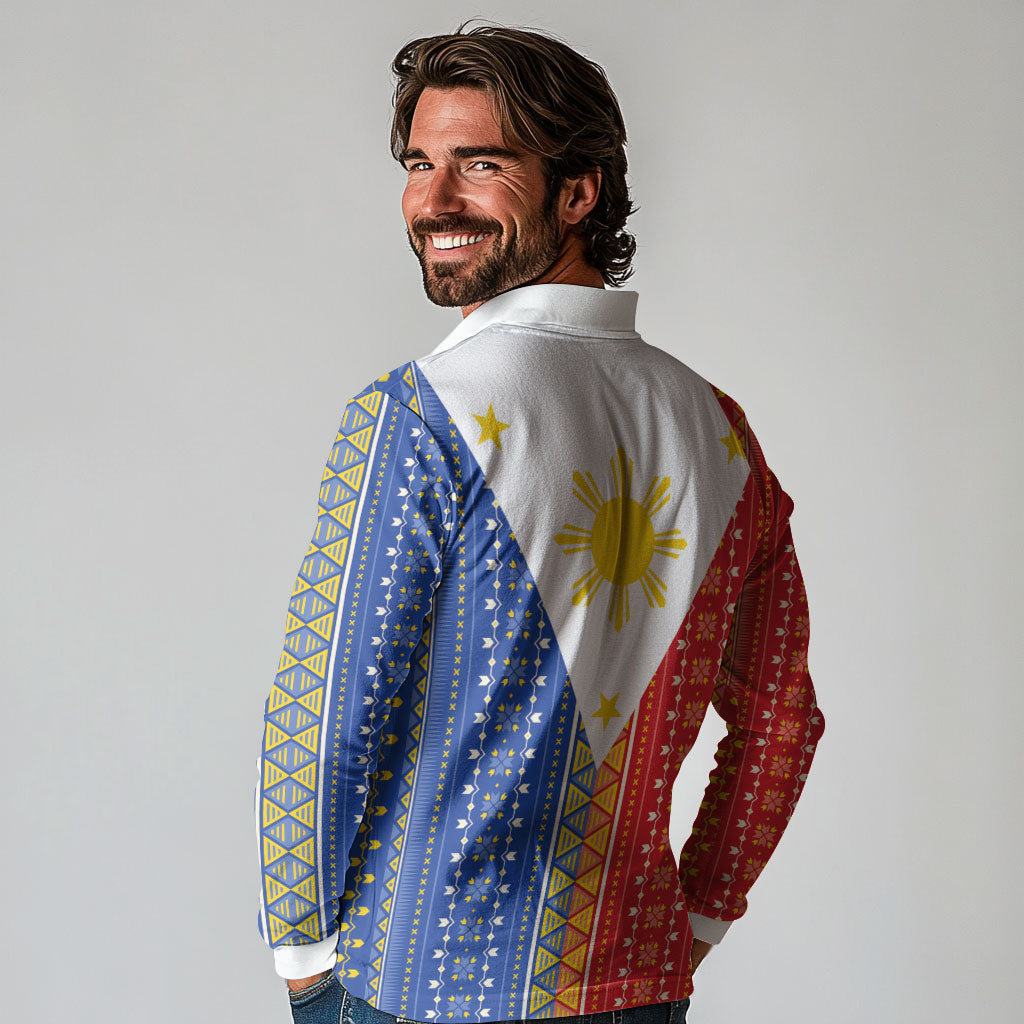 Philippines Sun Long Sleeve Polo Shirt Igorot Tribal Inspiration LT05 - Polynesian Pride