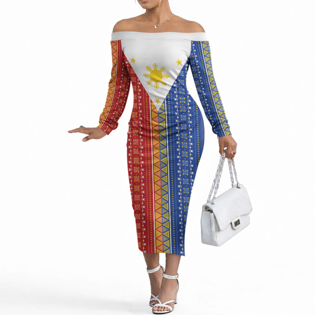 Philippines Sun Off The Shoulder Long Sleeve Dress Igorot Tribal Inspiration LT05 Women Colorful - Polynesian Pride