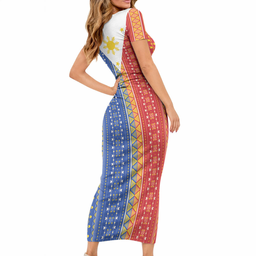 Philippines Sun Short Sleeve Bodycon Dress Igorot Tribal Inspiration LT05 - Polynesian Pride
