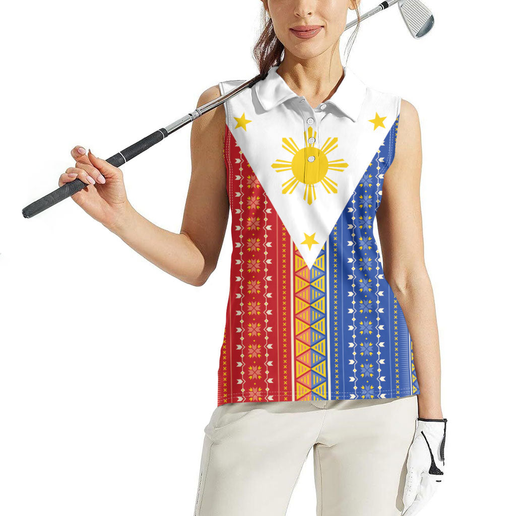Philippines Sun Women Sleeveless Polo Shirt Igorot Tribal Inspiration LT05 - Polynesian Pride