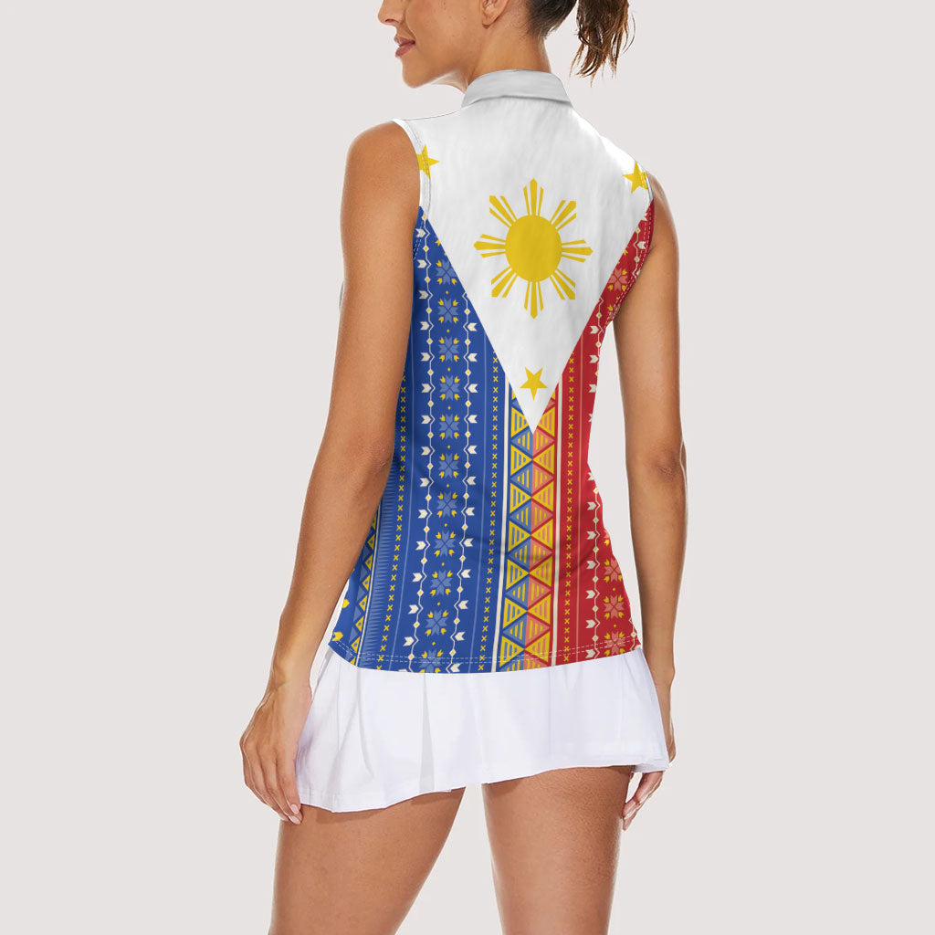 Philippines Sun Women Sleeveless Polo Shirt Igorot Tribal Inspiration LT05 - Polynesian Pride