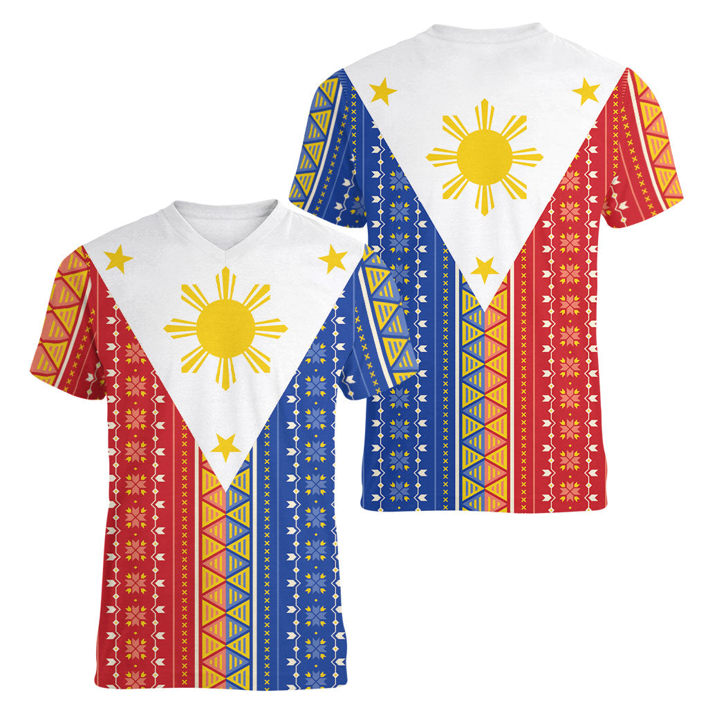 Philippines Sun Women V-Neck T-Shirt Igorot Tribal Inspiration LT05 - Polynesian Pride